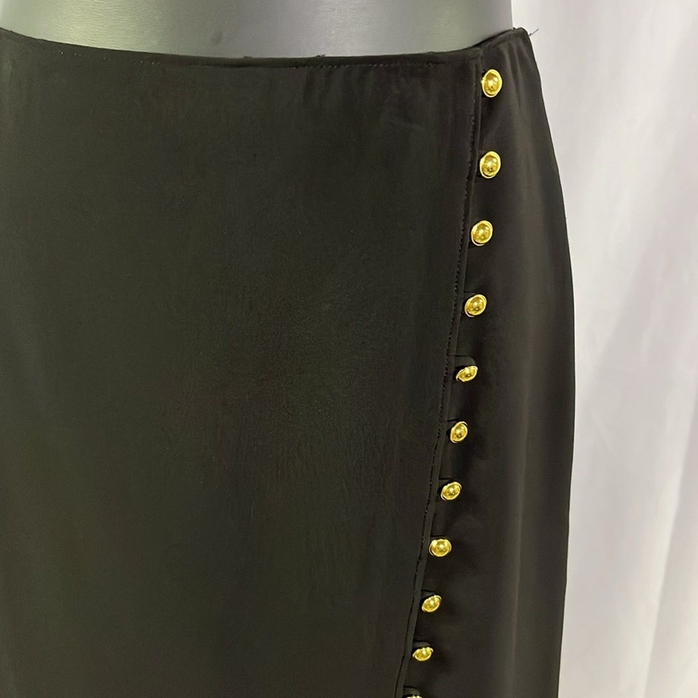 Talbots Black Gold Side Button A-Line Midi Skirt - Picture 6 of 15